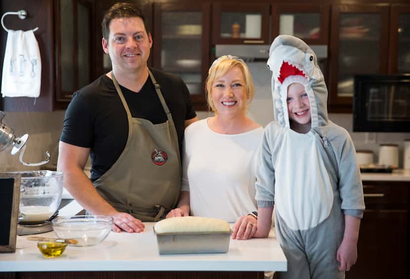 Chef Joe Baker, of Joe the Baker, wife Blaire Baker and son Blais Baker, who is dressed as a...