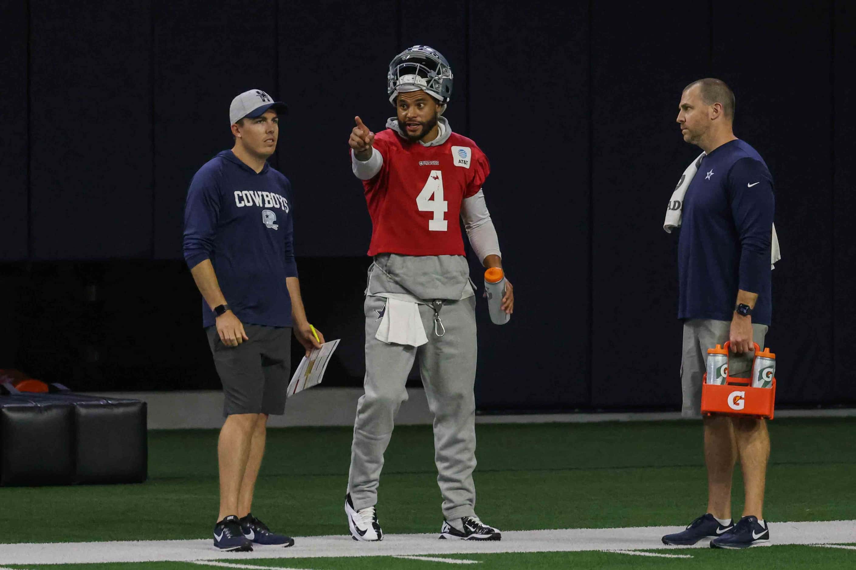 Cowboys' quarterback Dak Prescott #4 during practice at the Ford Center in Frisco on...