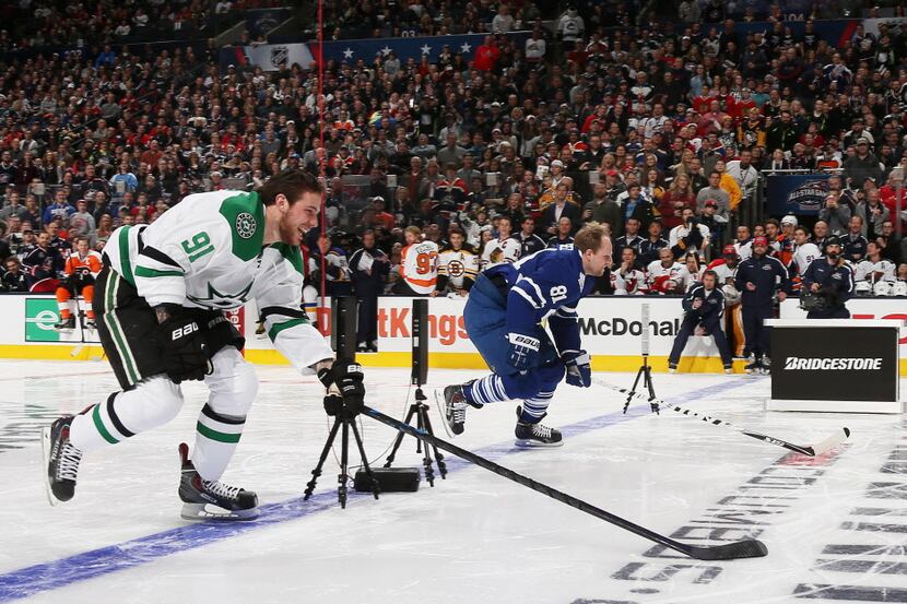 COLUMBUS, OH - JANUARY 24:  Tyler Seguin #91 of the Dallas Stars and Team Toews competes...
