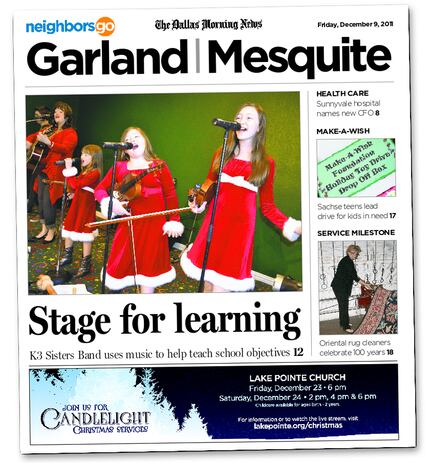 The K3 Sisters Band appeared on the cover of The Dallas Morning News' Garland/Mesquite...