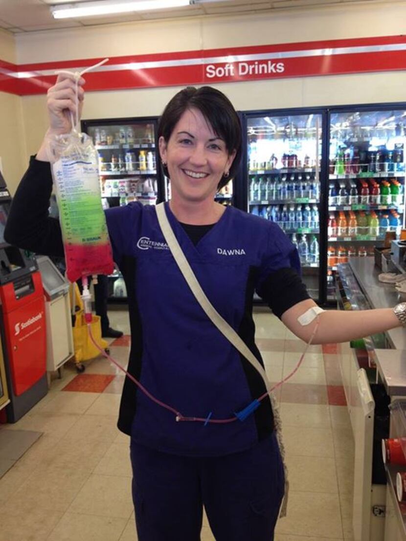 An IV bag. Think about it: It's more inventive than filling your CamelBak but essentially...