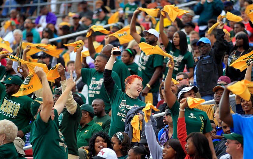 DeSoto fans wave towels before the start of an UIL high school Class 5A Division I Region I...