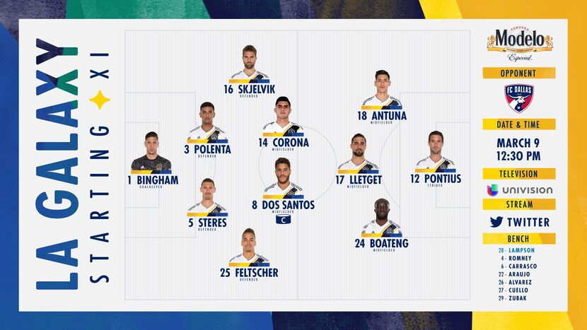 The announced LA Galaxy XI at FC Dallas. (3-9-19)