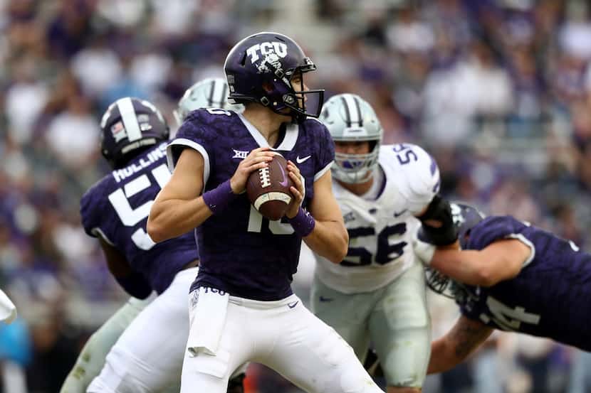 FORT WORTH, TEXAS - NOVEMBER 03:  Michael Collins #10 of the TCU Horned Frogs throws against...