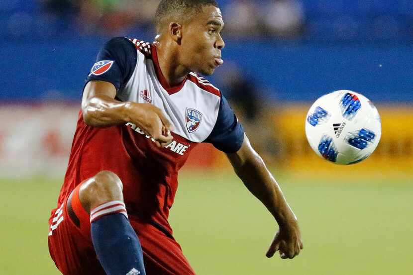 FC Dallas defender Reggie Cannon (2) stops a pass during the first half as FC Dallas hosted...