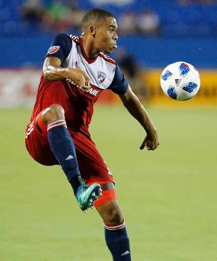 FC Dallas defender Reggie Cannon (2) stops a pass during the first half as FC Dallas hosted...