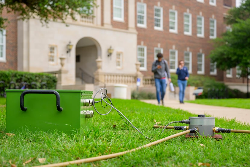 Sensors on the lawn of the Fondren Science Building at Southern Methodist University on...