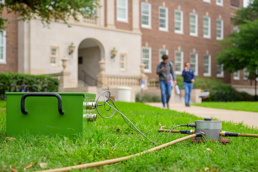 Sensors on the lawn of the Fondren Science Building at Southern Methodist University on...