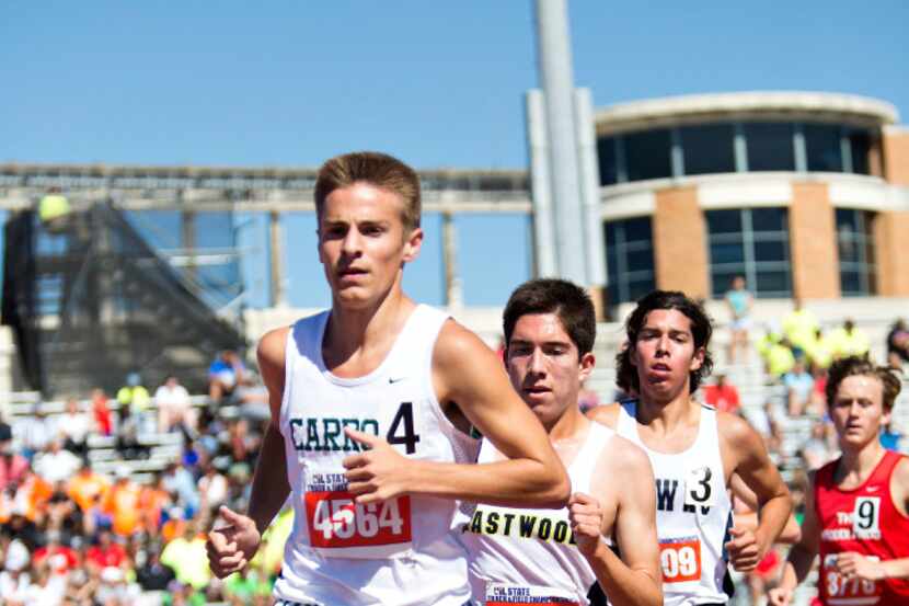 Southlake Carroll's Reed Brown (4564) competes in the Class 6A boys 3,200-meter run during...