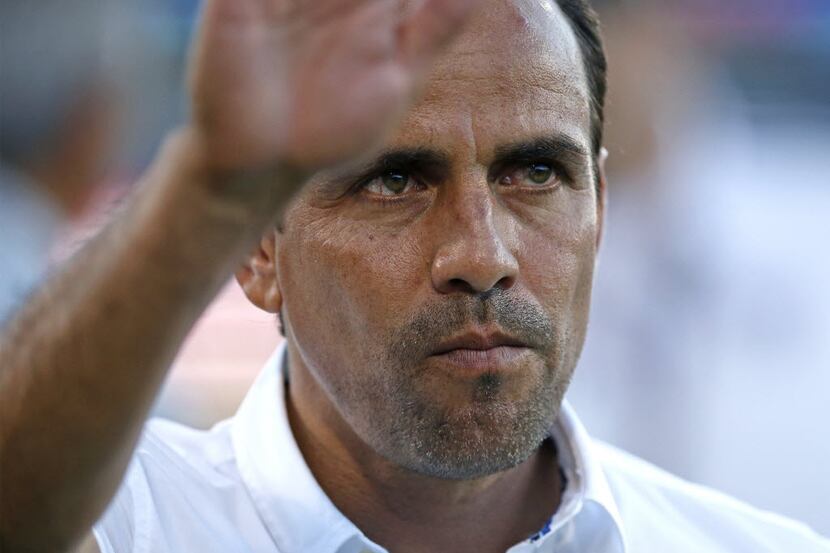 FC Dallas Head Coach Oscar Pareja acknowledges the crowd before the start of the match as FC...