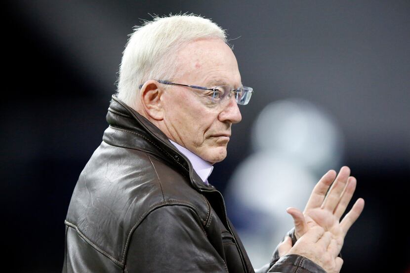 FILE - Cowboys owner Jerry Jones watches a team practice at The Star in Frisco on Wednesday,...