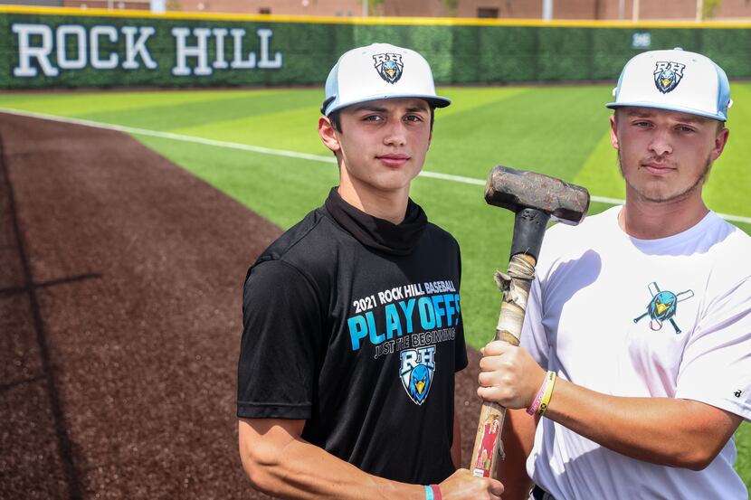 Varsity baseball players Brenner Cox, left, and Josh Livingston pose for a portrait during...