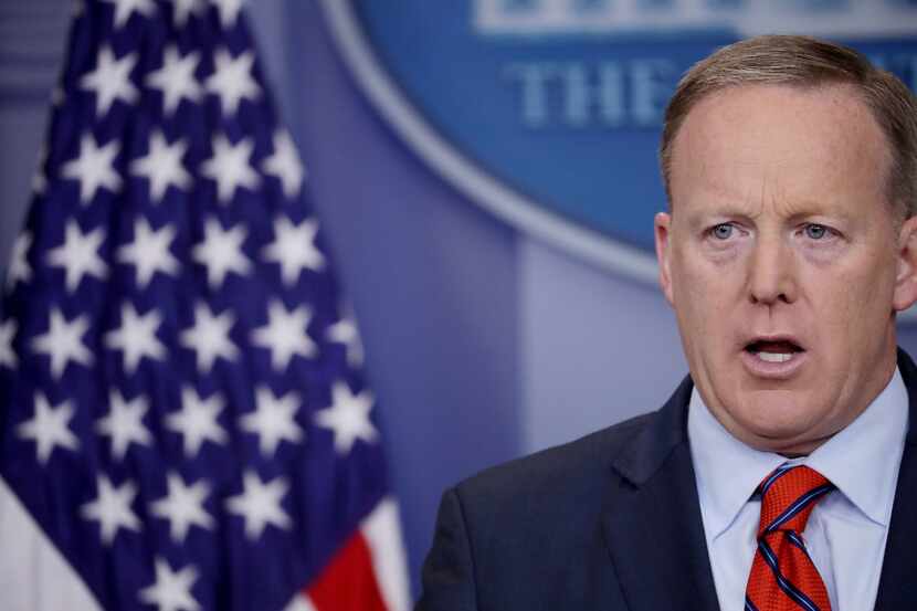 White House Press Secretary Sean Spicer answers reporters' questions during the daily news...