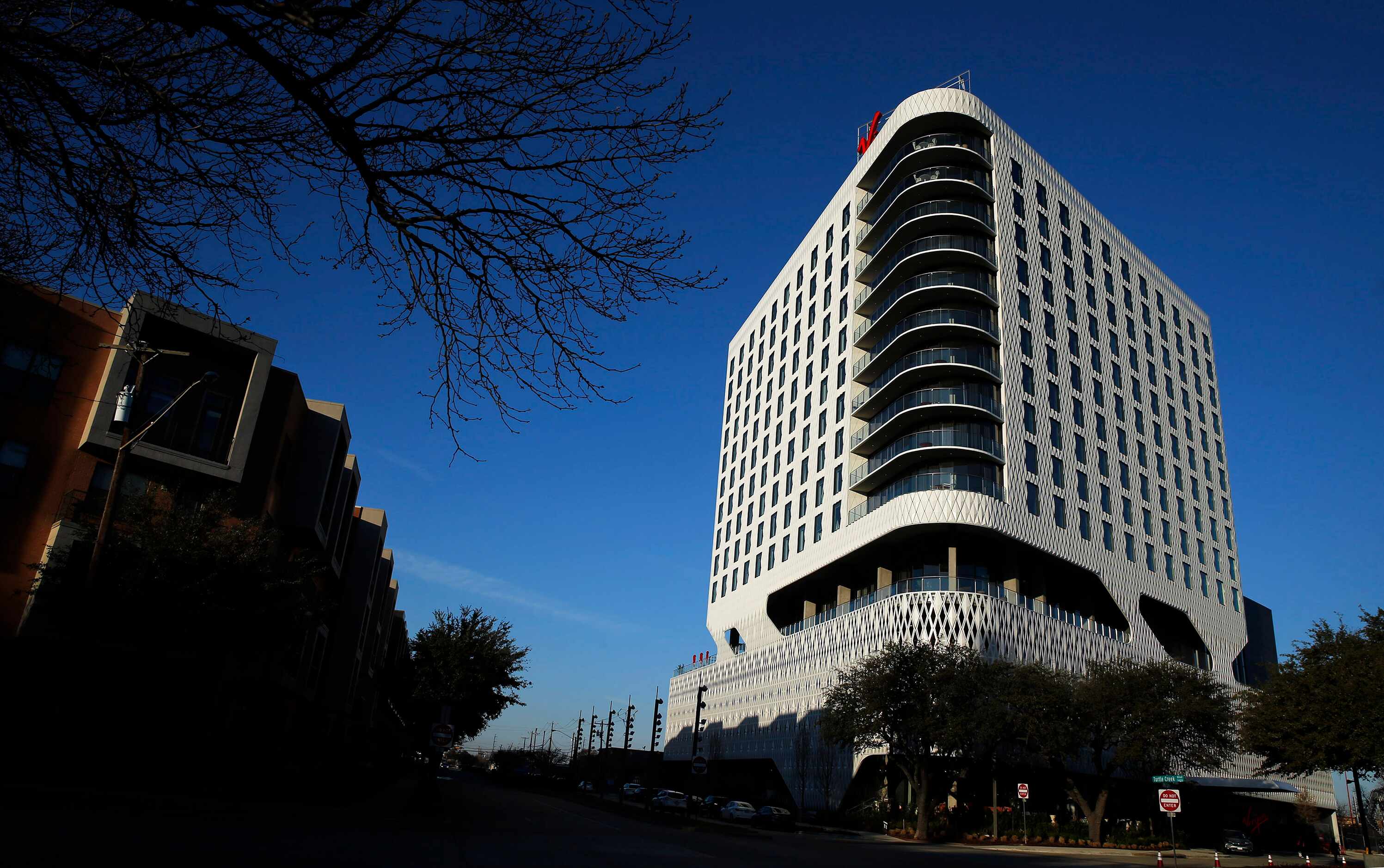 An exterior view of the Virgin Hotel in the Design District of Dallas, Friday, February 21,...