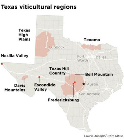 The eight Texas wine regions