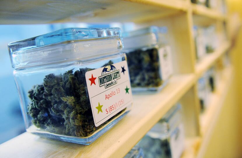 Jars with varieties of marijuana at the Northern Lights Cannabis Co. on Friday, Jan. 24,...