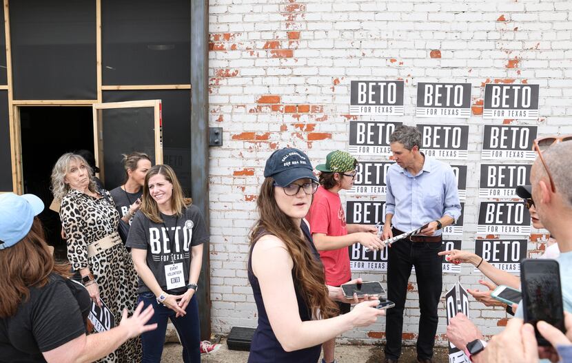 Beto O'Rourke, Democratic candidate for governor, talked with people after speaking to a...