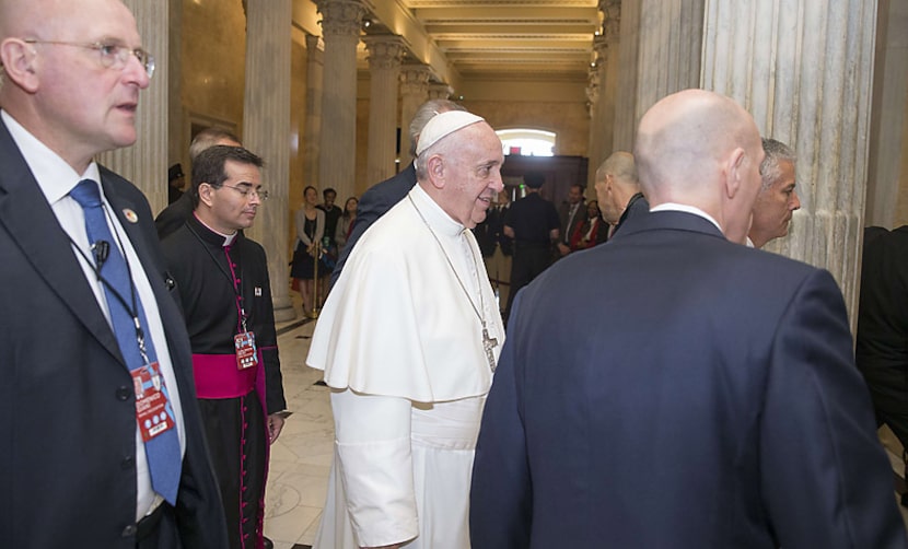 Pope Francis arrives Thursday at the US Capitol in Washington, DC,  ahead of his historic...