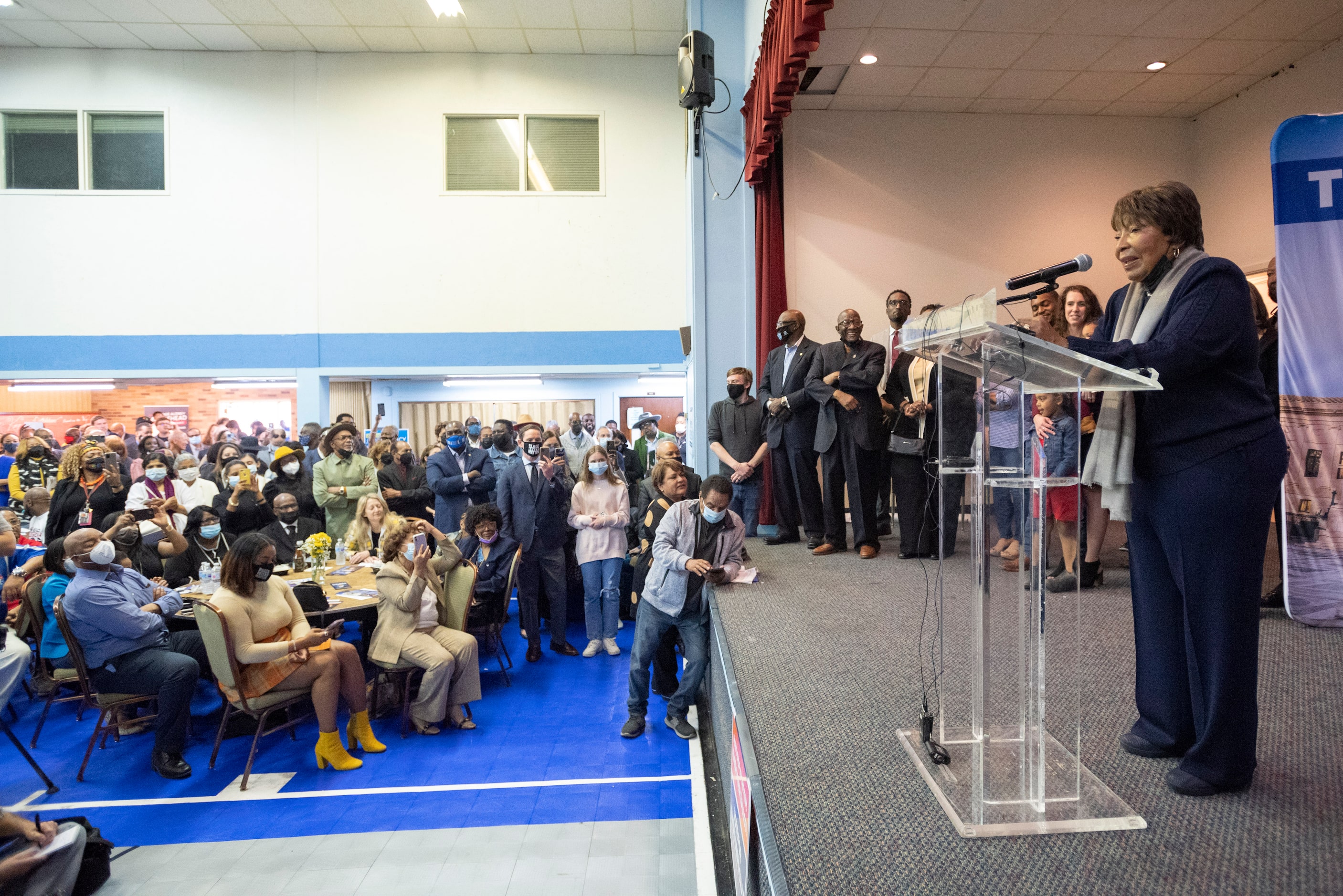 U.S. Rep. Eddie Bernice Johnson, right, announces that she will retire from Congress as she...