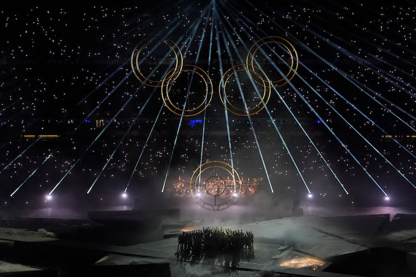 Aspecto de la ceremonia de clausura de los Juegos Olímpicos de 2024, en el Stade de France,...