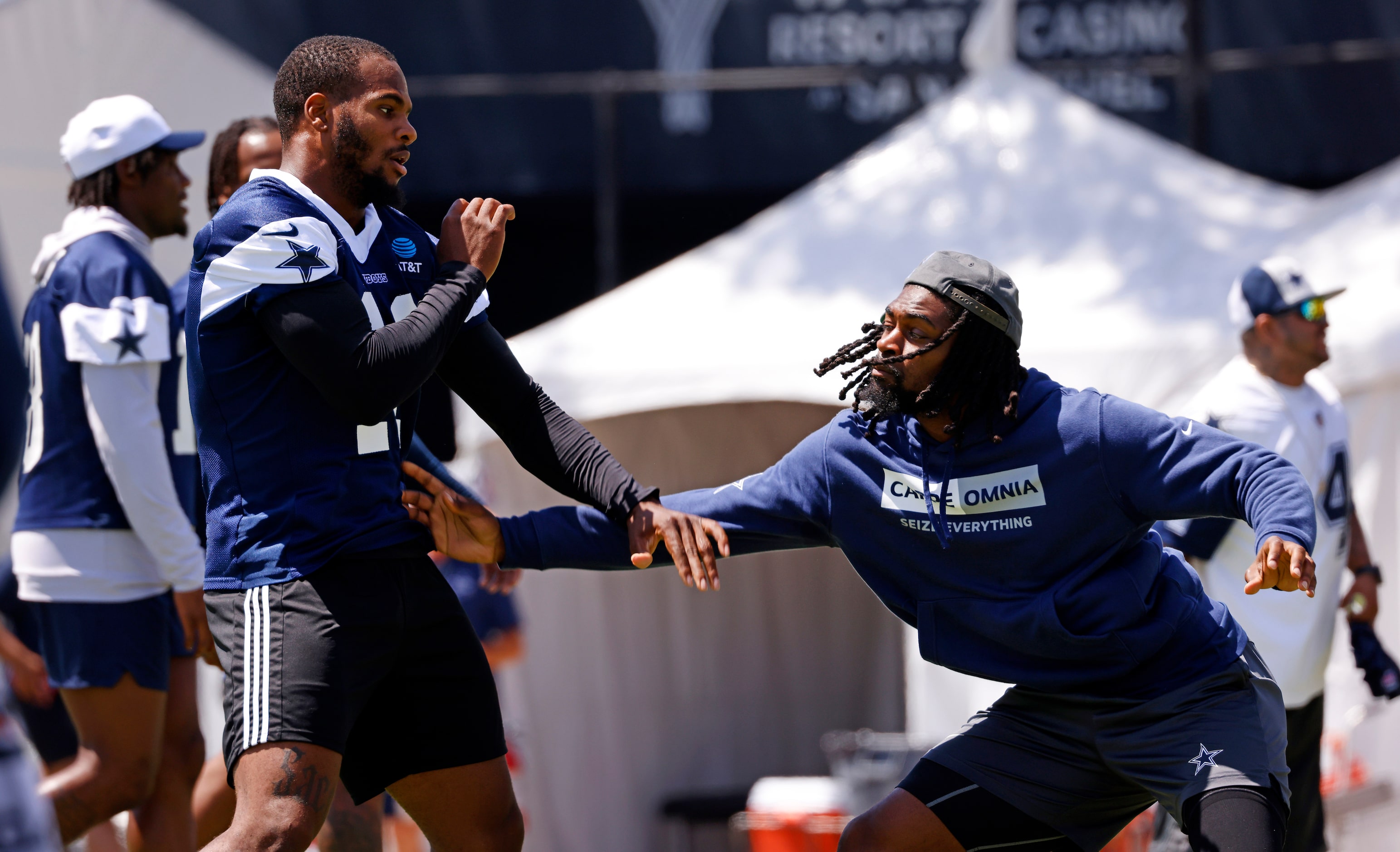 Dallas Cowboys linebacker Micah Parsons (left) goaded cornerback Trevon Diggs into a boxing...