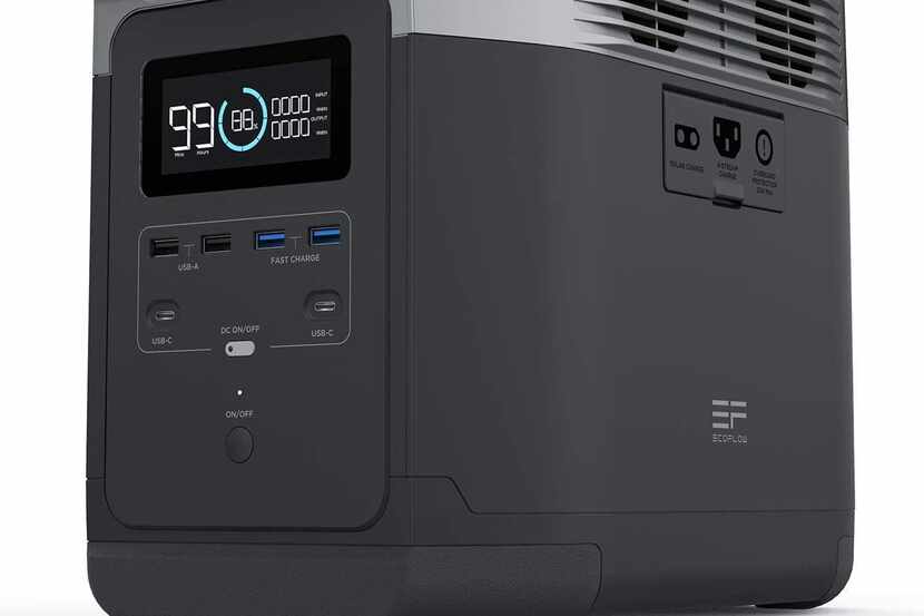 The front panel of the EcoFlow Delta Portable Power Station features the display and six USB...