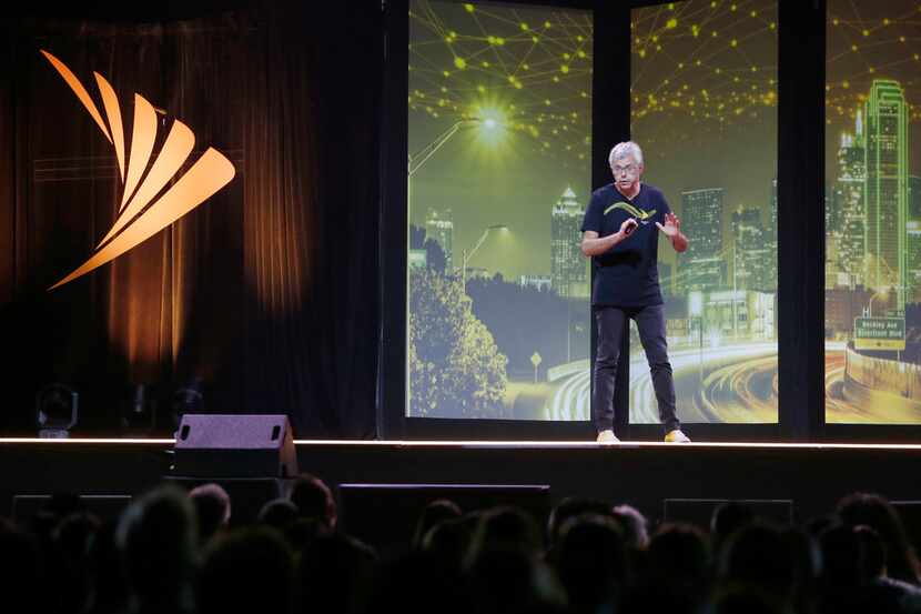 Sprint CEO Michel Combes spoke to Sprint employees at the Bomb Factory in Dallas on...