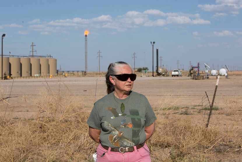 Suzanne Franklin stands near her home in Reeves County, West Texas, on April 11, 2018. Some...