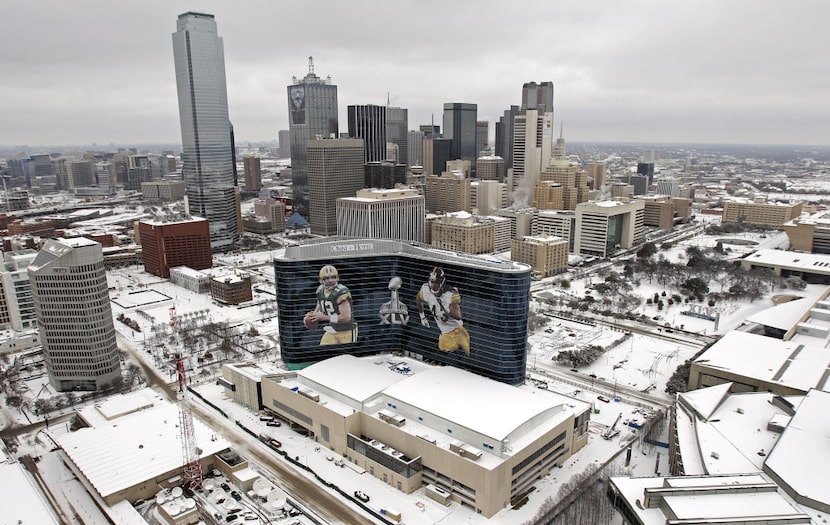 The Omni Hotel stands in the foreground of this view of the winter wonderland that was...