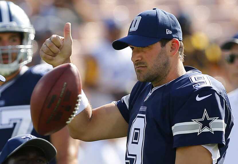 Dallas Cowboys quarterback Tony Romo (9) didn't play against the Los Angeles Rams as the...