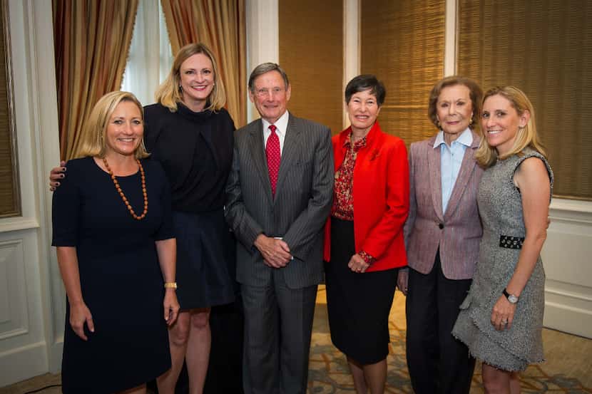 Guests at the Tocqueville luncheon Wednesday at the Crescent Hotel included (left to right)...