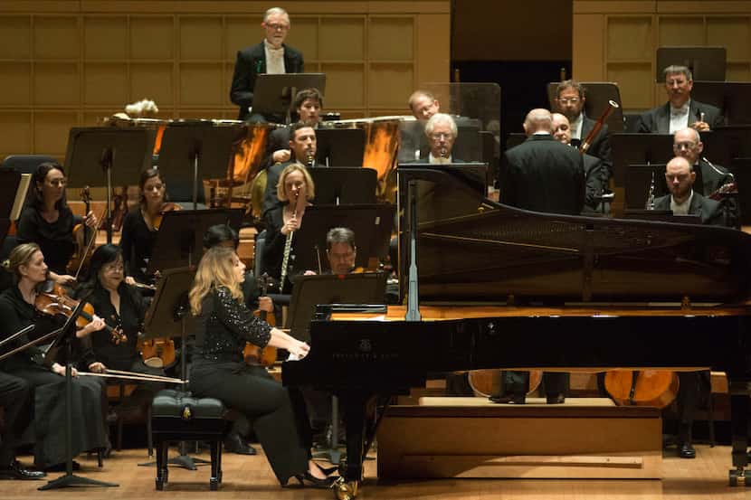 Pianist Ingrid Fliter (CQ) performs with the Dallas Symphony at the Meyerson Symphony Center...