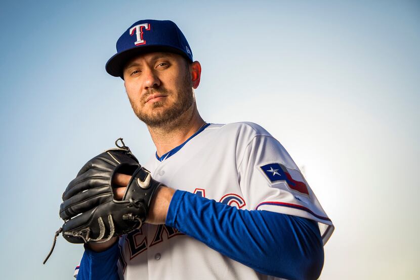 Texas Rangers pitcher Kevin Jepsen poses for a photo during Spring Training picture day at...