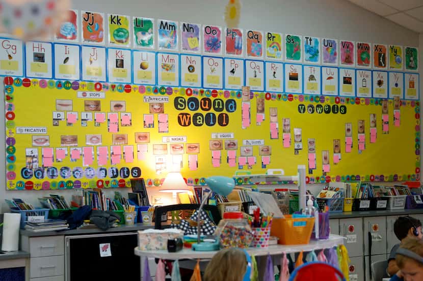 A bulletin board in a kindergarten classroom at Vitovsky Elementary in Midlothian, Texas...