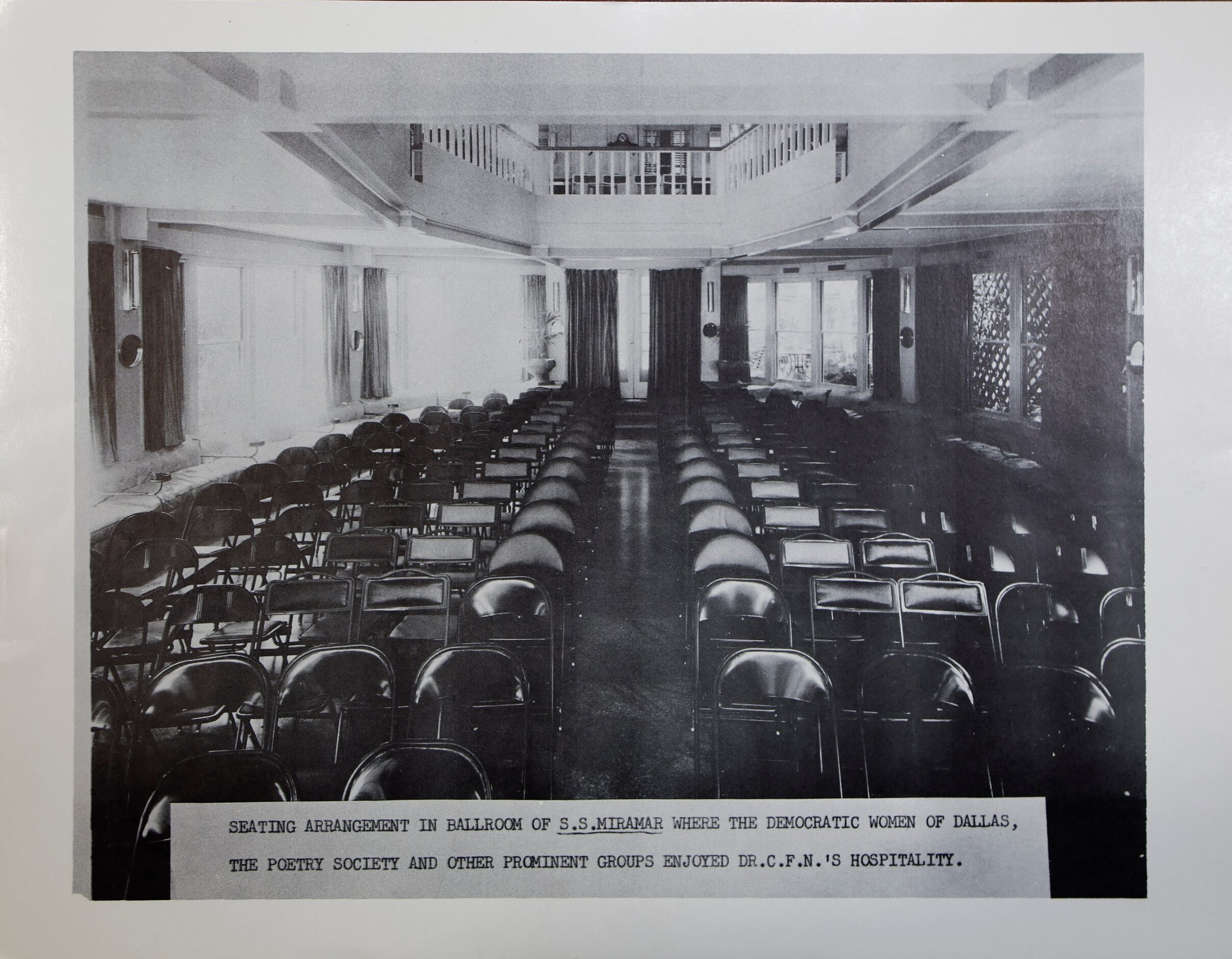 The ballroom setup for seating at an event hall behind a Highland Park home in the 1960s...