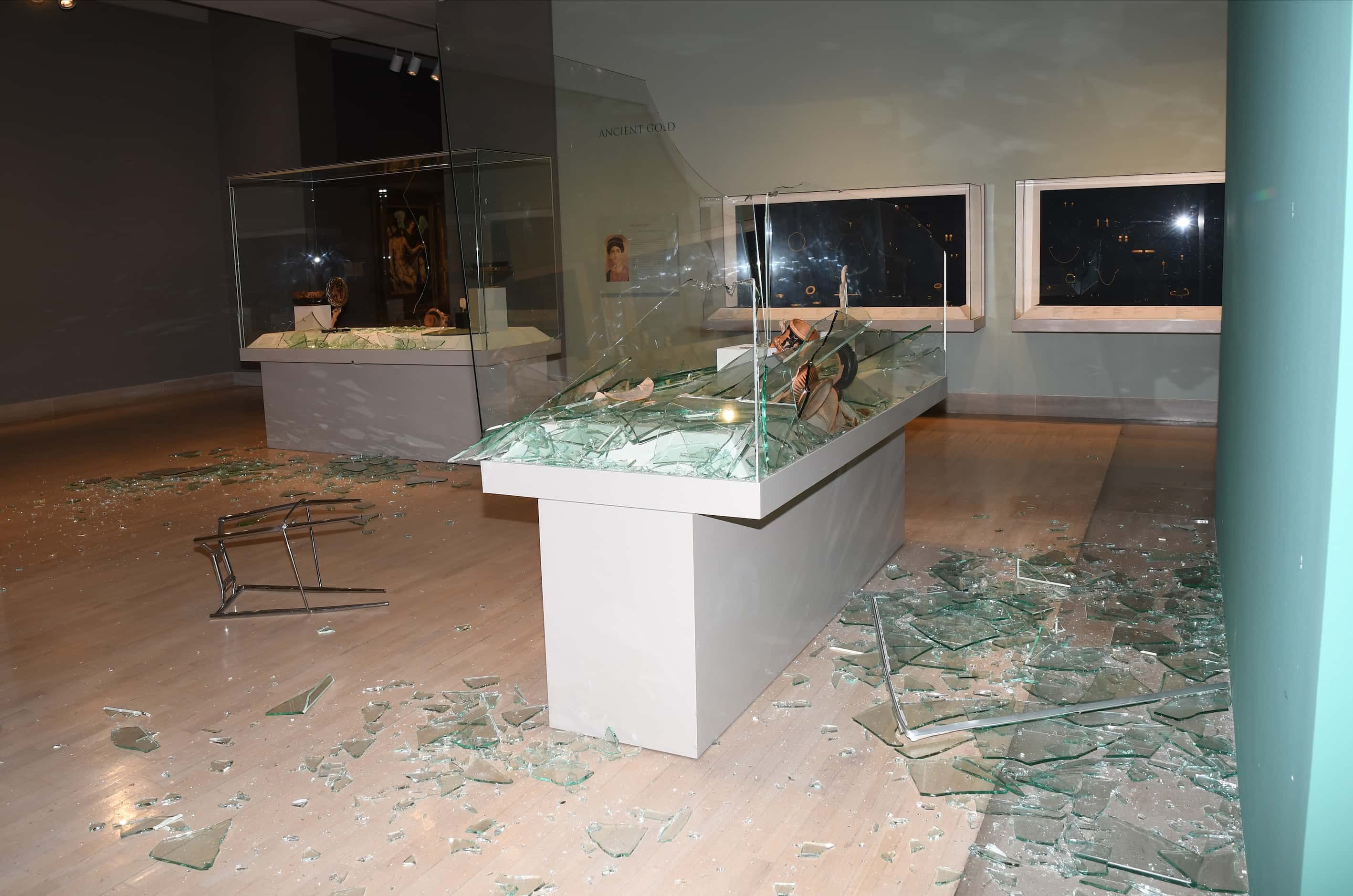 Police said Hernandez punched a glass display case several times in the ancient...