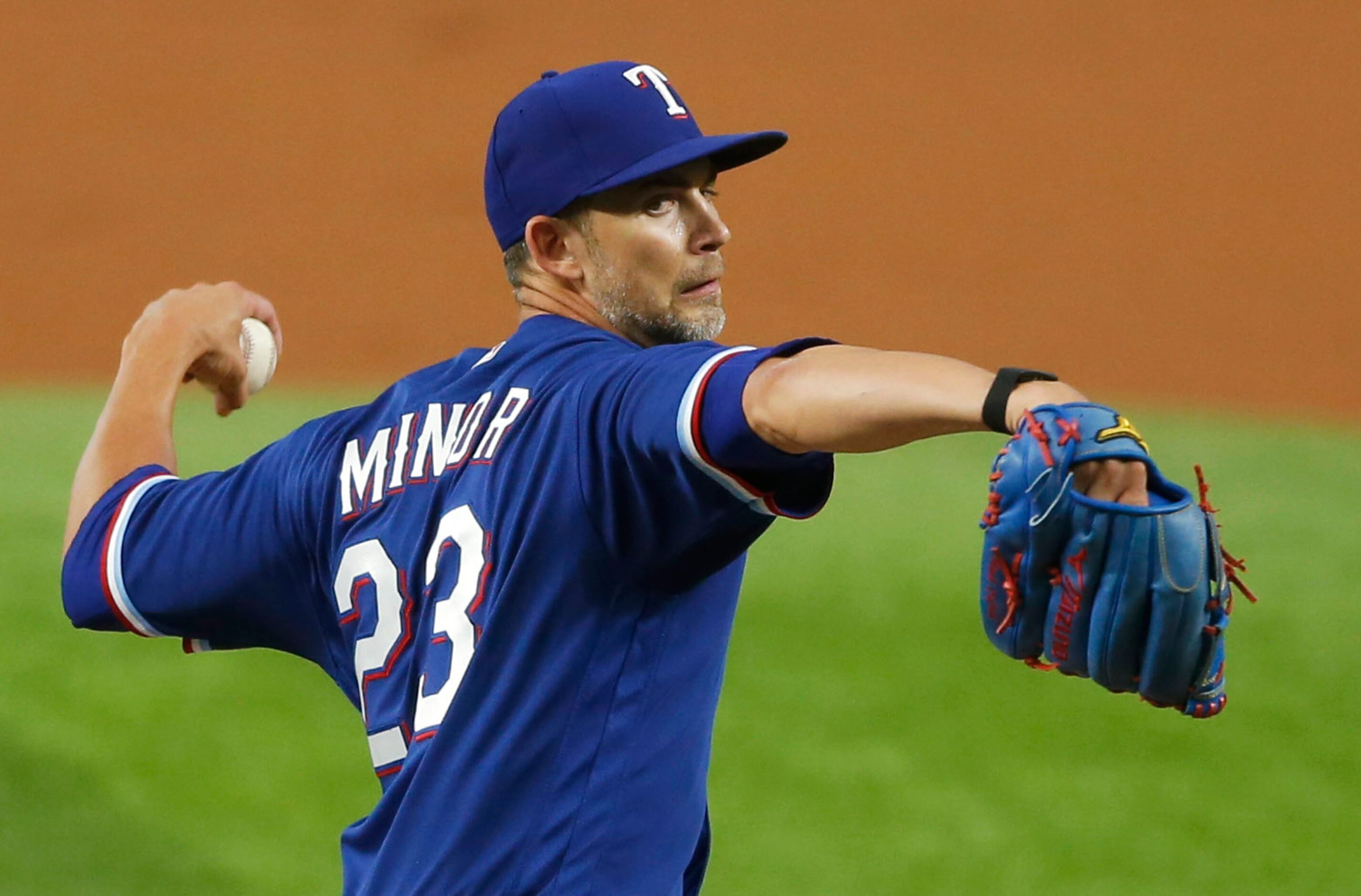 Texas Rangers pitcher Mike Minor (23) pitches during Texas Rangers 2020 Summer Camp at Globe...