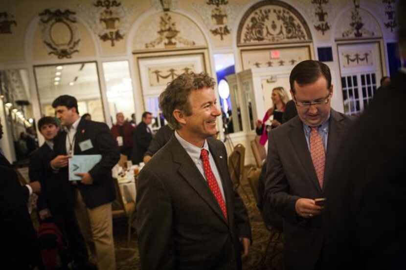 
Sen. Rand Paul, R-Kentucky, was greeted by supporters before his address to attendees...
