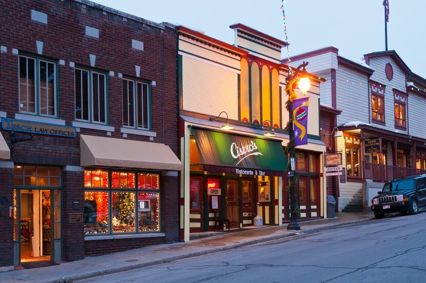 Main Street in downtown Park City lies lined with historic Victorian storefronts.