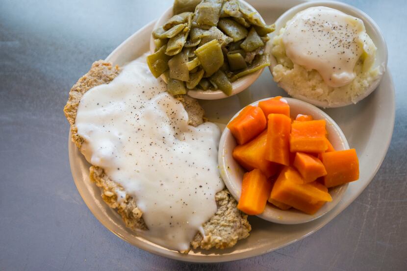 A plate of chicken fried steak, carrots, green beens, and mashed potatoes will be available...