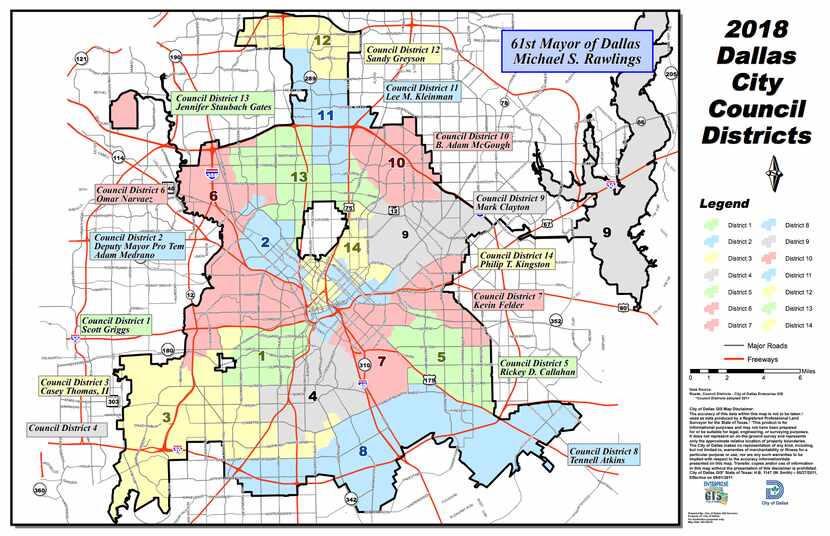 Así se dividen los 14 distritos de concejal de la municipalidad de Dallas. (Fuente: Dallas...
