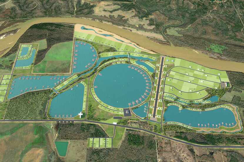 A rendering of the 1,850-acre Living Waters community planned along the Red River, which...