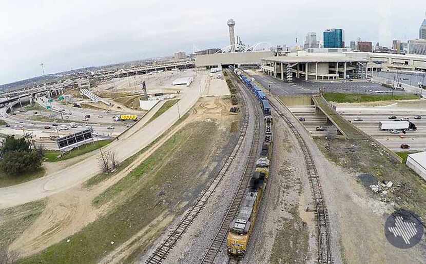 The prospective downtown Dallas terminal sites for Texas Central Railway's high-speed...