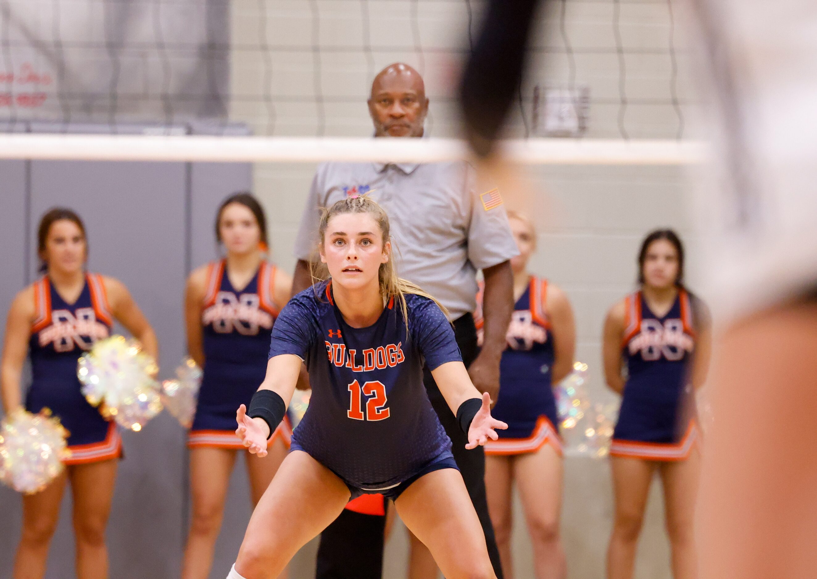 McKinney North Lily Nicholson (12) preps for a serve from Lovejoy at a match in McKinney on...