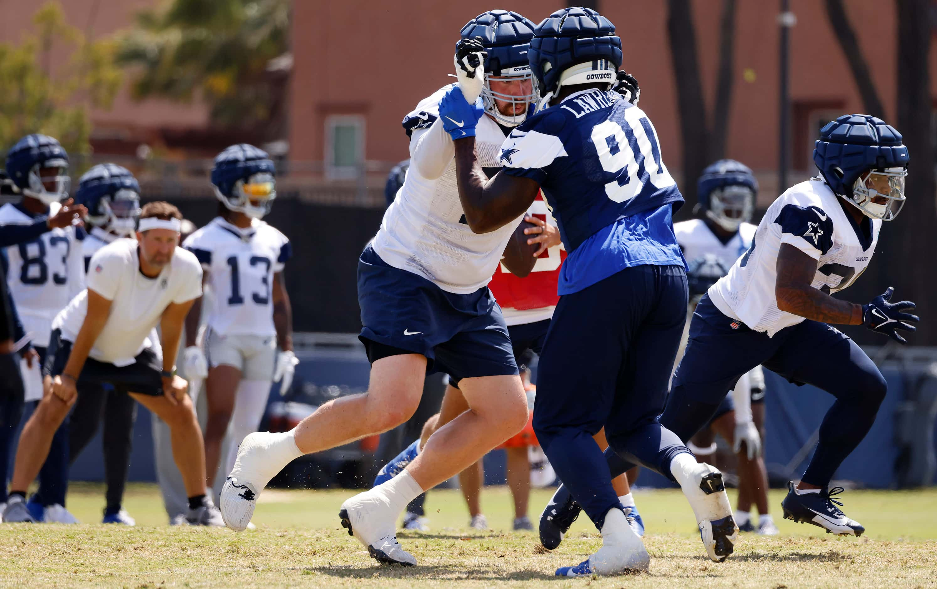 Dallas Cowboys offensive tackle Matt Waletzko (79) blocks Dallas Cowboys defensive end...