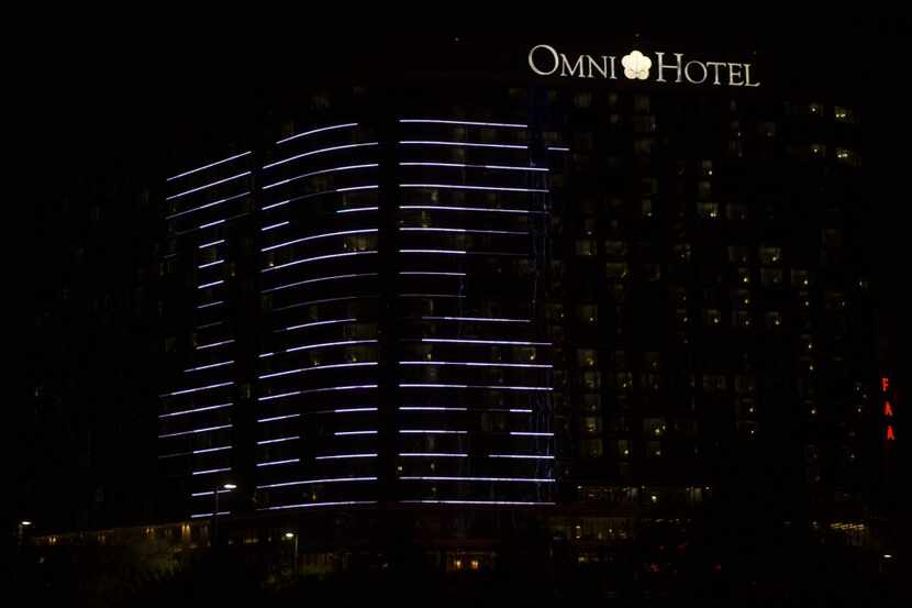 The Dallas Morning News' Top 100 in lights outside the Omni Dallas Hotel in 2015. 