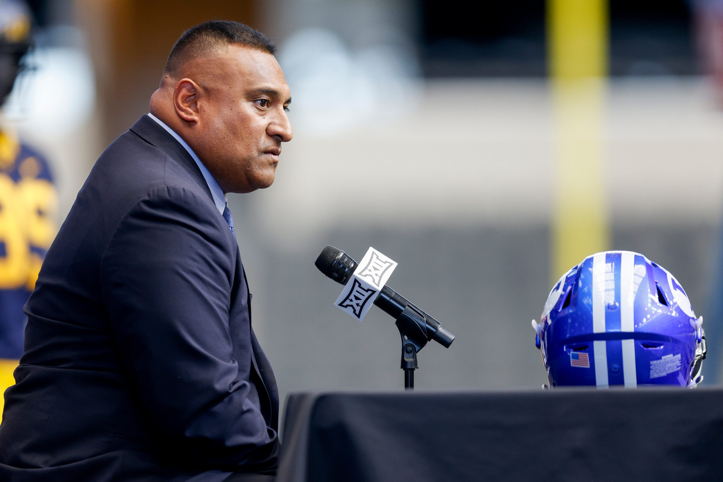 BYU head coach Kalani Sitake speaks during the Big 12 Media Days at AT&T Stadium, Wednesday,...