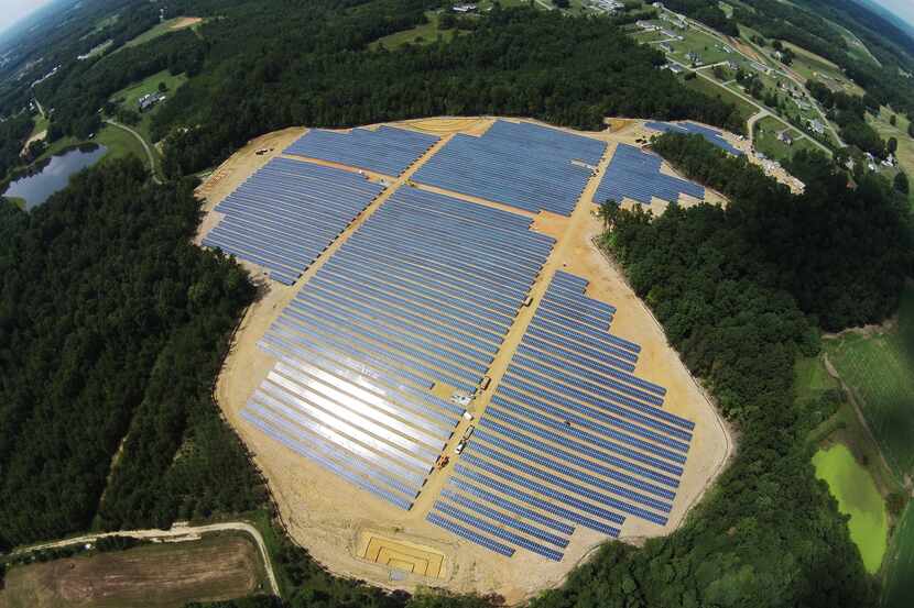 This Sept. 30, 2015 aerial photo provided by Cypress Creek Renewables, shows a commercial...