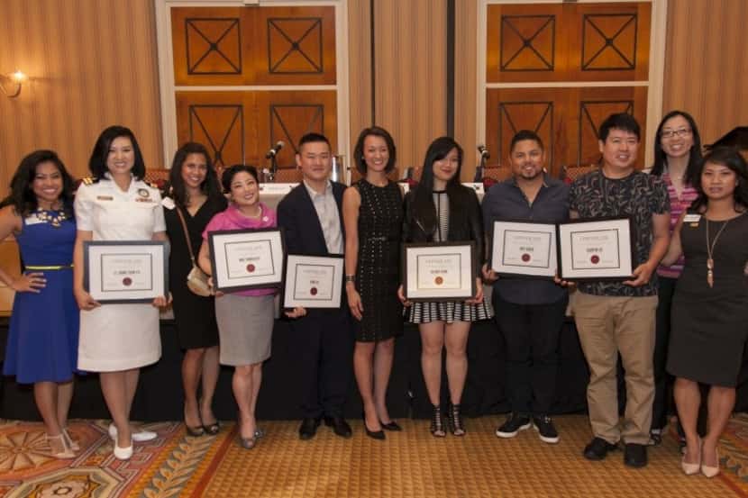 Tammy Nguyen Lee (center) presents certificates to the speakers at her fifth annual...