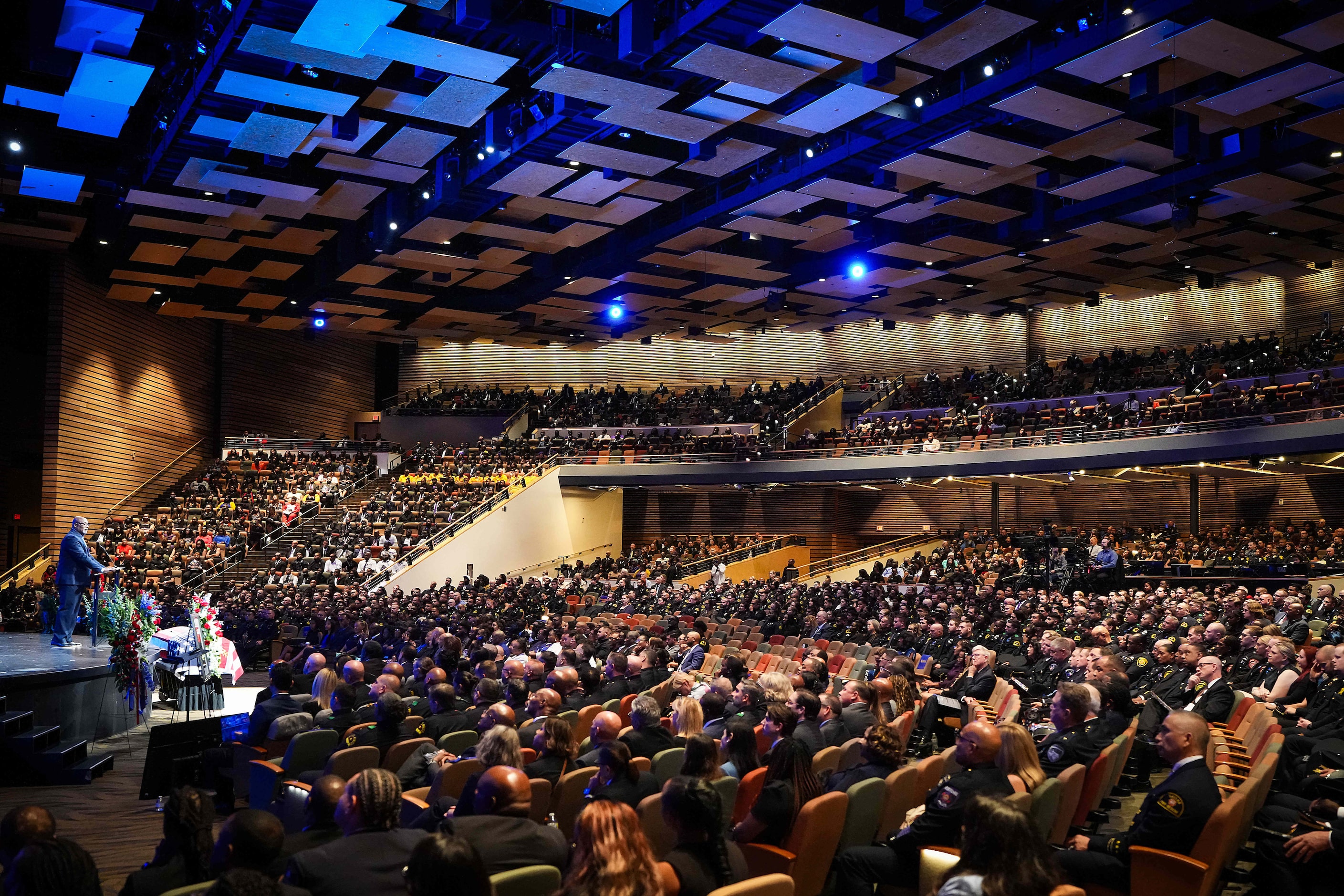 Mene Khepera, former principal of Dallas Can Academy, speaks during funeral services for...